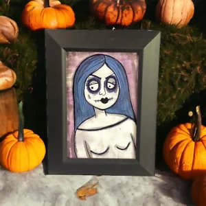 Stitches Gothic Girl Original frame Painting Art Woman Halloween Home Decor - Picture 1 of 3
