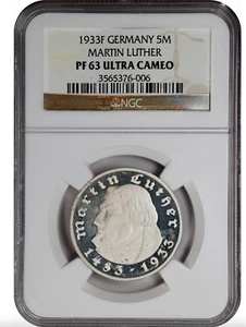 Germany, Third Reich 1933-F 5 Mark Luther, KM-80, NGC PF63 Ultra Cameo - Picture 1 of 2