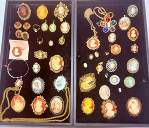Vintage CAMEO Jewelry Lot - Necklace Brooches Earrings Bracelet Pendants - Picture 1 of 8