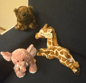 Webkinz Batik Elephant Grizzly Bear No Codes and Classic Ganz Giraffe PLUSH Lot! - Picture 1 of 12