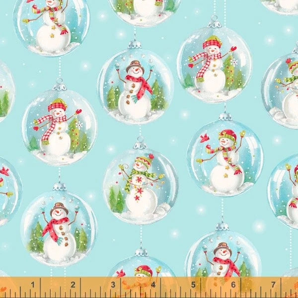 Tela de Navidad | Muñeco de nieve digital día nieve globo de nieve azul | Windham YARD Foto 1 de 1