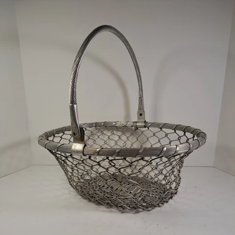 Vintage Aluminum Oval Wire Basket  With Swing Handle PreOwned See Pics Sturdy Cover