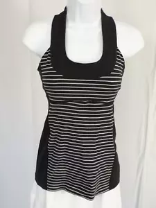 Sujetador automático para mujer LULULEMON negro blanco a rayas cuello escote en T- espalda talla 6 - Imagen 1 de 4