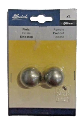 SWISH 2 Terminali Finale per Bastone Tenda da 20 mm di diametro Cromati Sferici Finali