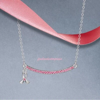 Breast Cancer Awareness Pink Hope Ribbon Necklace Silvertone Avon 2019 - Image 1 of 2