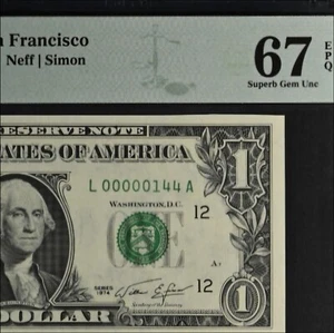 Low Three Digit Trinary Fancy Serial Number $1 1974 Note UNCIRCULATED PMG 67 - Picture 1 of 4