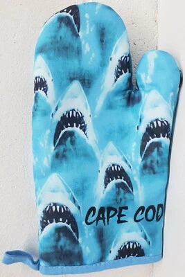 1 Printed Reversible Kitchen Oven Mitt (7" x 11") SCARY OCEAN SHARKS, CAPE COD - Image 1 of 4