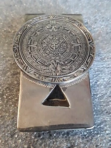 VINTAGE TAXCO MEXICO MAYAN CALENDAR DESIGN STERLING SILVER MONEY CLIP .925 - Picture 1 of 8