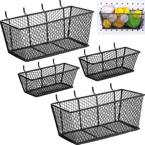 Sieral 4 Pcs Black Pegboard Baskets Metal Wire Shelf Small, Large,  - Picture 1 of 7