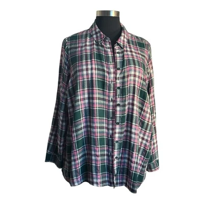 Lane Bryant Women's Western core Top Plaid Green Pink Silver Shimmer Accent SZ22 - Image 1 of 4