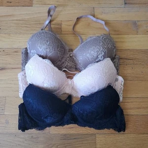 International Intimates 3 Piece Padded Lace Underwire Push Up Bra Set 34A Preppy - Picture 1 of 8