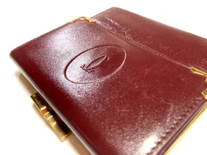 CARTIER VINTAGE MUST CC EMBLEM LEATHER WALLET TRIFOLD PURSE FRANCE BURGUNDY RED - Picture 1 of 24