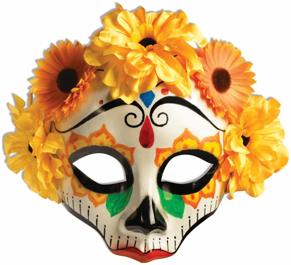 Day Of The Dead Yellow Senorita Flowers Mexican Skull Women Costume Female Mask - Image 1 of 1