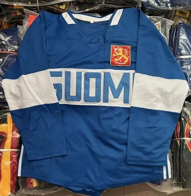 Custom Retro Team Finland Hockey Jersey Sewn Barkov Rantanen Aho Granlund Sewn - Image 1 of 4