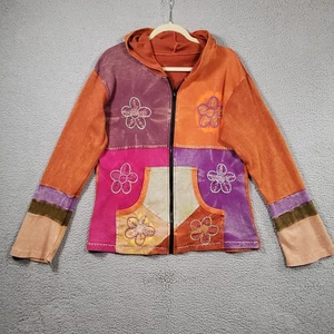 Rising International Patchwork Hoodie 1X Orange Embroidery Flared Hippie Boho - Bild 1 von 14