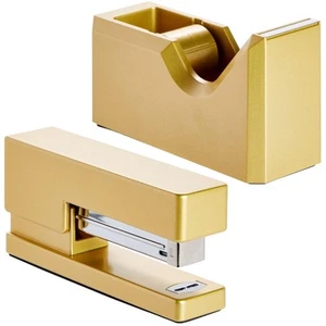2 Piece Matte Gold Stapler and Tape Dispenser Set for Home Office Decor Classroo - Picture 1 of 9