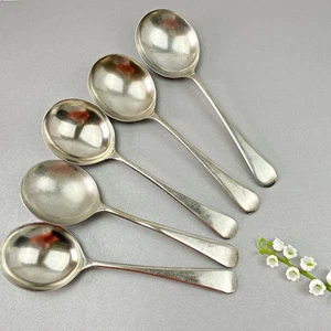 Vintage Resilco Nickel Silver Soup Spoons Set of 5 Sheffield England 16.5cm - Picture 1 of 9
