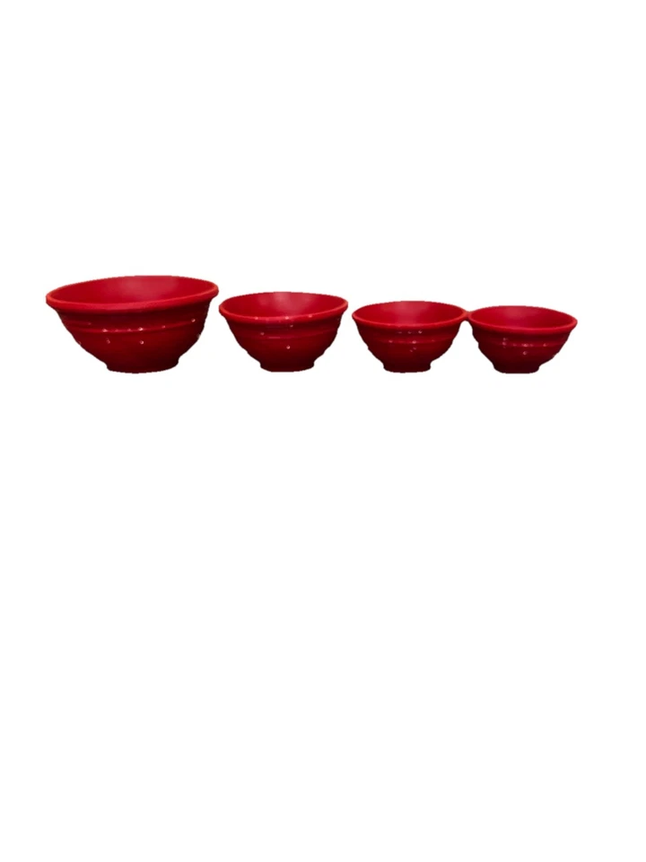 LE CREUSET Tazas Medidoras Silicona Rojo Juego de Cuatro Tazones 1/4 Taza-1 Taza Foto 1 de 4