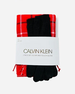 Calvin Klein Juego de 2 Piezas Silenciador y Guantes Táctiles en Rojo y Negro Cuadros Nuevo con Etiquetas Foto 1 de 3