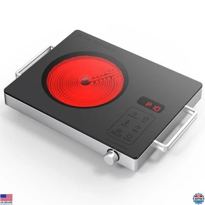 Portable Infrared Hot Plate, Double Ring Electric Stove 1800W with Timer - Image 1 of 4