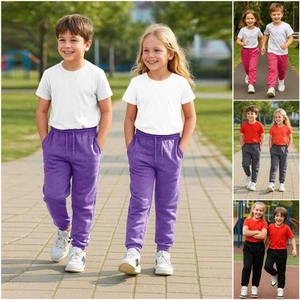 Pantalones de chándal cómodos lisos PE para niños niñas niños pantalones escolares - Imagen 1 de 51