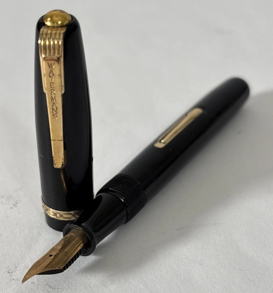Pluma Estilográfica Waterman's 512V De Colección Negra con Borde Dorado 14K Nuevo en Caja Foto 1 de 4