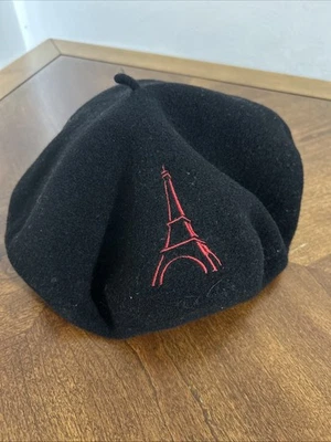 ☆Laulhere Francia Carmesí NEGRA Boina de Lana Torre Eiffel Tam Artesanal Francesa Talla 10☆ Foto 1 de 4