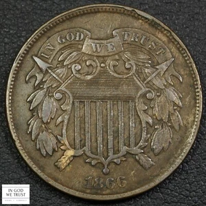 1866 Copper Two Cent Piece 2C - Picture 1 of 3