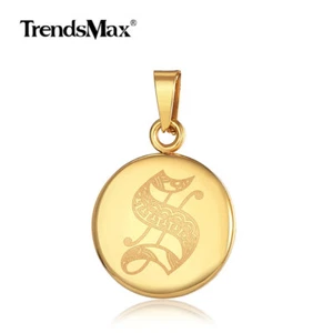 Dije colgante de letras alfabeto de acero inoxidable enchapado en oro amarillo (forma redonda) - Imagen 1 de 28