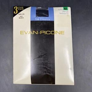 Pantimedias de pierna transparente vintage Evan Picone negras talla C/D reforzadas - Imagen 1 de 6