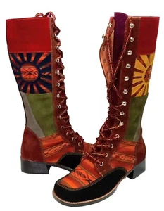Womens FlyButterBoots Leather / Wool Peruvian Boho Style Boots Size 7 ½ / 25cm - Picture 1 of 20