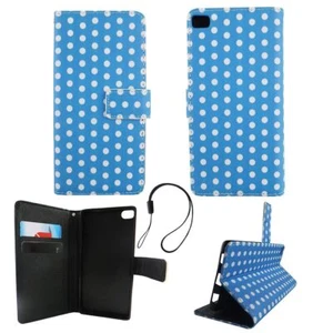 Etui ochronne na Huawei P8 Polka Dot Blue Pokrowiec Cover Case Wallet Book Style - Zdjęcie 1 z 2