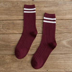 Women Men Cotton Athletic Sports Crew Socks Striped Over Ankle Casual Classic - Picture 1 of 29