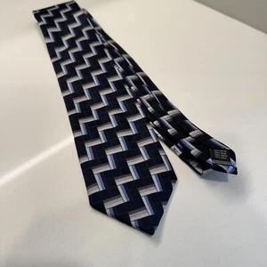 Croft & Barrow Tie Blue Geometric Abstract 100% Silk Casual Preppy Adult Necktie - Picture 1 of 7