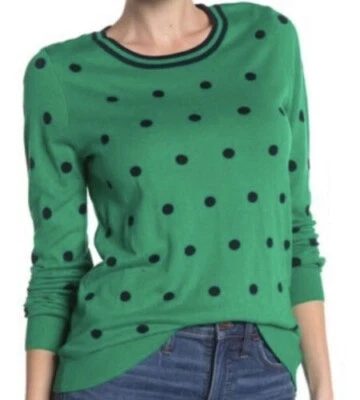 J. Crew Women’s Polka Dot Crew Neck Green Pullover Kelly Navy Dot Size XS NEW - Image 1 of 2