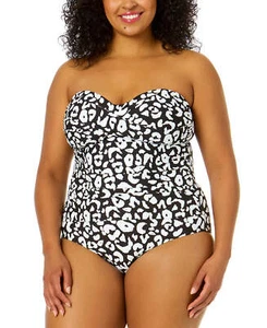 Anne Cole Plus Size Crossover Bandeau Ruched One Piece UB6 350 - Picture 1 of 8