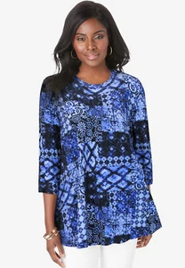 Jessica London Women's Plus Size Swing Tunic Long Loose 3/4 Sleeve Shirt - Picture 1 of 78
