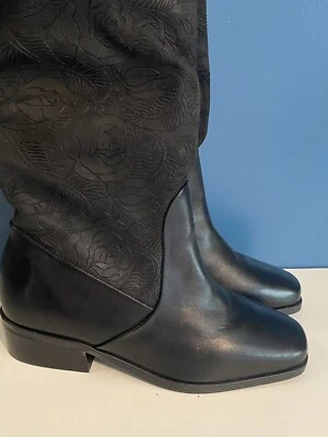 Black Floral Rose Embossed Suede Leather Boots Women's Sz 7.5M Markon Suela - Image 1 of 4