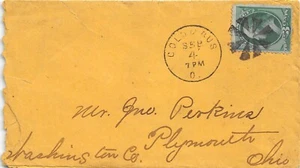 Fancy Cancel Columbus Ohio To Plymouth Ohio 1880s Cover - Picture 1 of 2