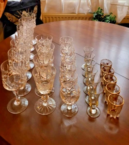 Vintage 30pc Crystal/Glass Barware Set Wine, Liqueur, Tasting Decanter+ Bonus! - Picture 1 of 14