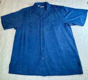 Cutter & Buck Blue Button Up Shirt Mens Size Large L 100% Silk Short sleeve - Picture 1 of 10