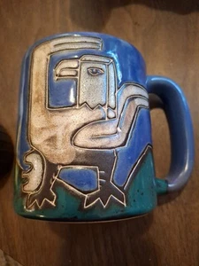 Large Mara Embossed White Eagle Mountains Blue Mug Mexico Pottery SIGNED Chip? - Picture 1 of 3