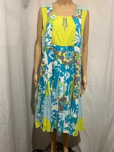 ORIENTIQUE SIZE 16 COLOURFUL SLEEVELESS FLORAL COTTON DRESS - Picture 1 of 7