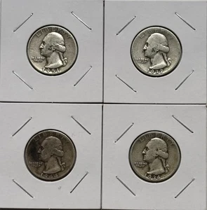 Lot Of 4 Washington Quarters, 90% Silver - Picture 1 of 2