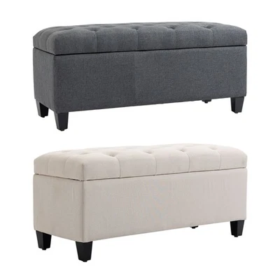 Sitzbank Polsterbank mit Stauraum leinenartiges Polyester Holz - Bild 1 von 3