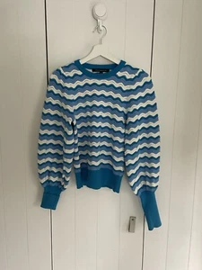 FRENCH CONNECTION Sz S BNWOT Blue & White Scalloped Knit 100% Cotton Sweater - Picture 1 of 6