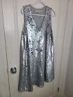 Rachel Roy 2x Sequin Dress V Neck Pockets Silver Shimmery Party Holiday Womens