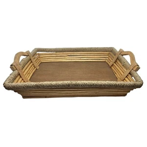 Wicker Woven Rectangle Basket Tray Storage Farmhouse Cottage Handmade 48cm x35cm - Picture 1 of 24