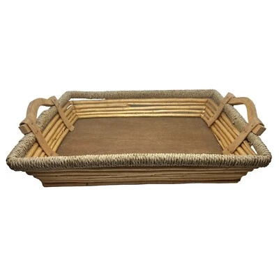 Wicker Woven Rectangle Basket Tray Storage Farmhouse Cottage Handmade 48cm x35cm - Image 1 of 4