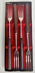 4 Vintage 60er Jahre Japanische Teak Gabeln mit langem Griff Set Fondue Servieren Edelstahl - Bild 1 von 9